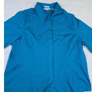 Capacity Unlimited Teal Blue Stitched Bib Stretch Button Down Shirt CUL1171X 2X